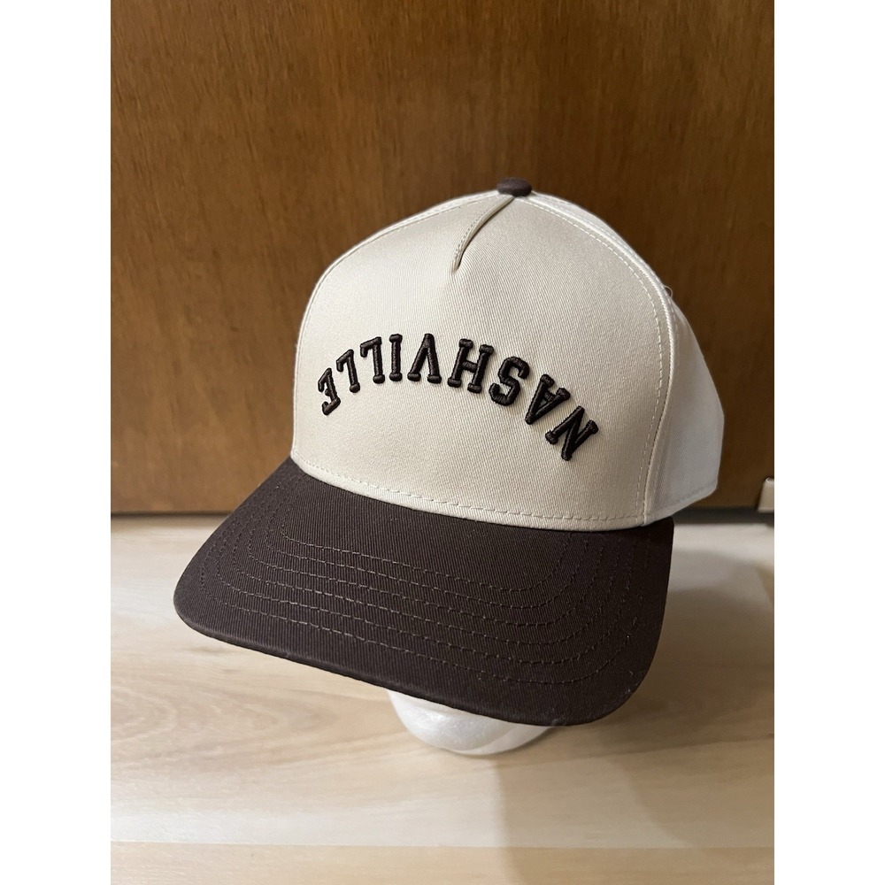 The Nash Collection Adjustable Brown Cap Hat Embroidered Upside Down Nashville